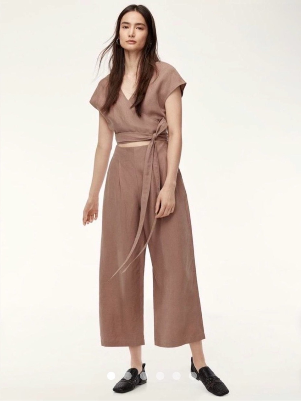Aritzia Wilfred Tie Front Linen Jumpsuit